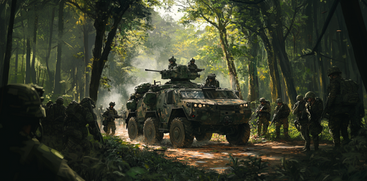 Military vehicle in forest