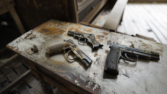 Gun care pistols on table