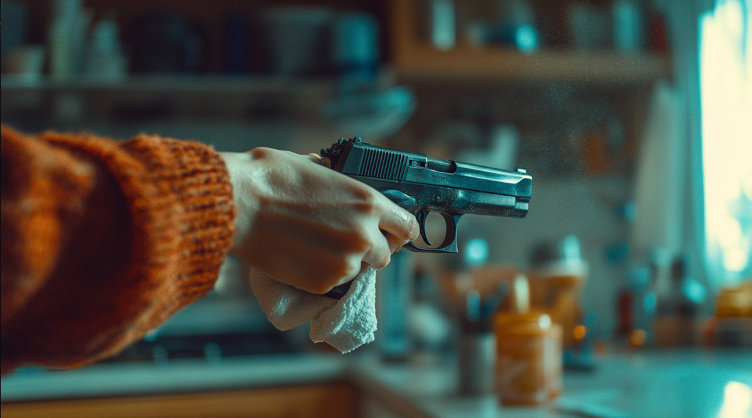 A man cleaning firearm 