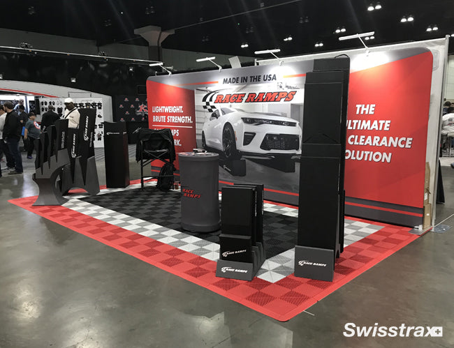 Swisstrax Ribtrax event flooring (Racing Red, Jet Black, Arctic White)